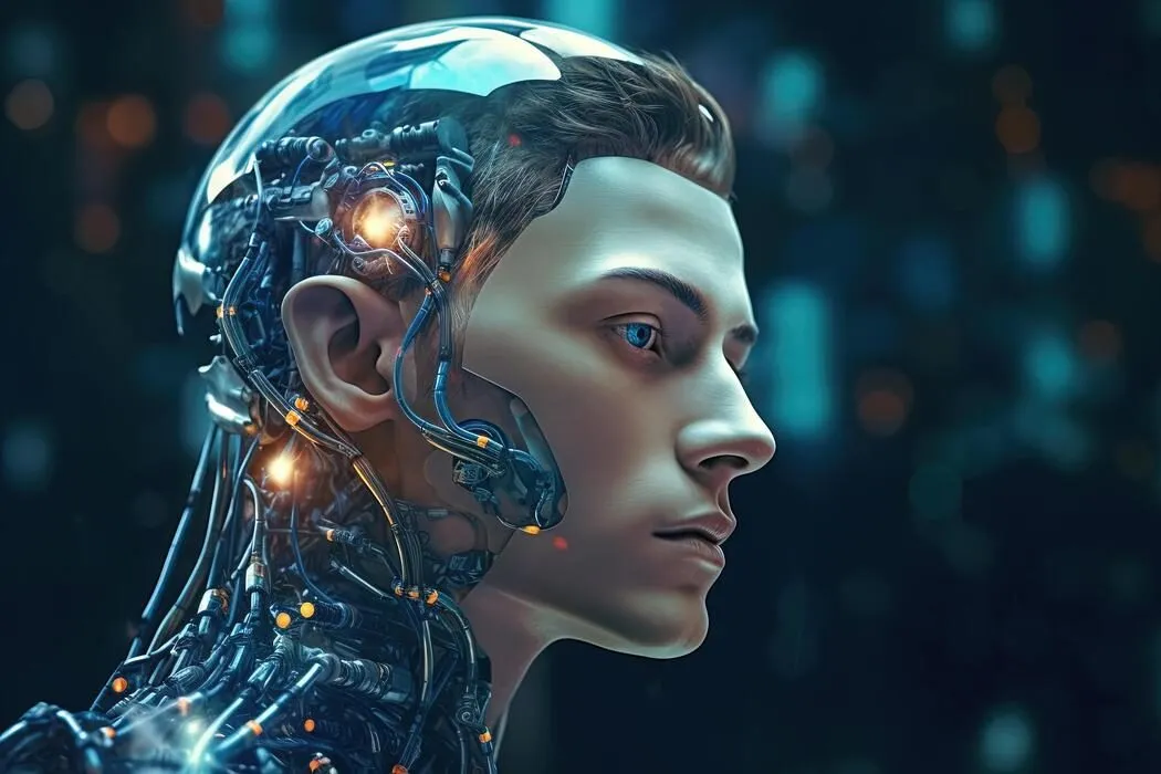 Artificial intelligence android profile, dark blue