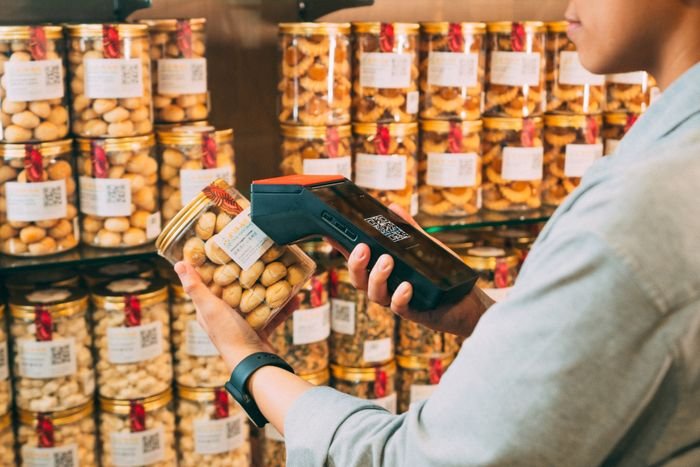 Scanning a QR code on a product